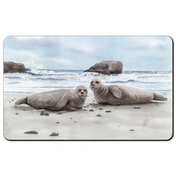 Frühstücksbrettchen Brettchen  Aquarell Maritim Kunst Druck Kunstdruck Seehund auf Bauch Robbe Heuler Kegelrobbe Dänemark Nordsee Ostsee