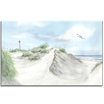 Stretcher frame canvas 30 x 20 cm linen Watercolor Maritime Art Print Art Print North Sea Denmark Danmark Blåvand Blavand  dunes lighthouseStretcher frame canvas 30 x 20 cm linen Watercolor Maritime Art Print Art Print North Sea Denmark Danmark HirtshalsS