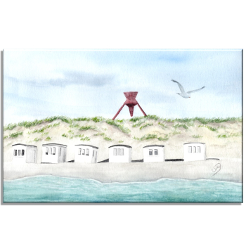 Leinwand 30 x 20 cm Keilrahmen Canvas-Leinen Folienmagnet Aquarell Maritim Kunst Druck Kunstdruck Dänemark Nordsee Blokhus Bake Strand