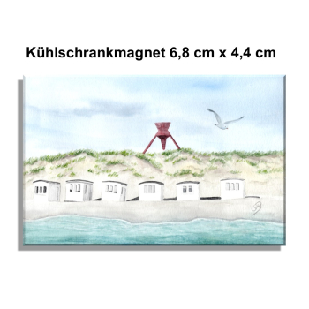 Kühlschrankmagnet  Aquarell Maritim Kunst Druck Kunstdruck Dänemark Nordsee Blokhus Bake Strand