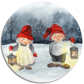 Untersetzer Glasuntersetzer rund 9,5 cm Aquarell Kunst Druck Kunstdruck Dänemark Danmark skandinavien - Weihnachten Winter Jul Nisse