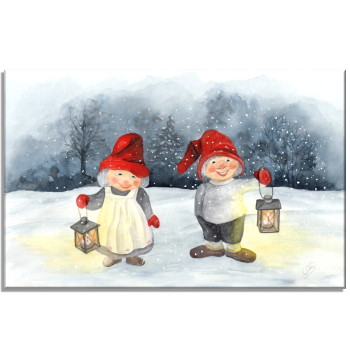 Leinwand 30 x 20 cm Keilrahmen Canvas-Leinen Aquarell Druck Dänemark Danmark skandinavien - Weihnachten Winter Jul Nisse