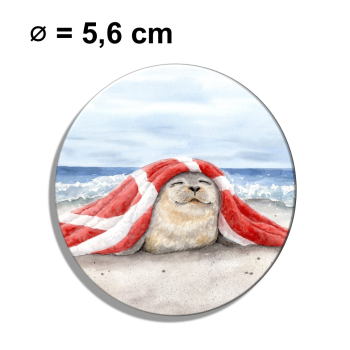 Kühlschrankmagnet m. Flaschenöffner  Aquarell Maritim Kunst Druck Kunstdruck Seehund auf Bauch Robbe Heuler Kegelrobbe Dänemark Nordsee Ostsee