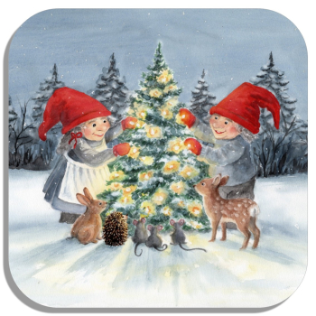 Coasters glass coasters 9,5 x  9,5 cm watercolor art print Denmark Danmark Scandinavia - Christmas Winter Jul Nisse