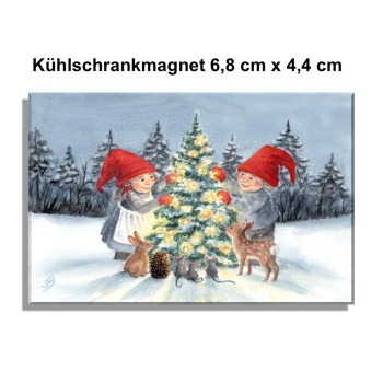 Fridge magnet watercolor art print Denmark Danmark Scandinavia - Christmas Winter Jul Nisse