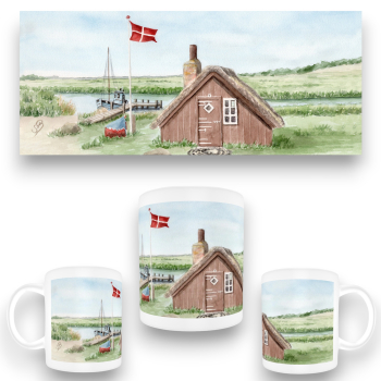 Cup Coffee Cup Mug watercolor maritime art print art print  Denmark Danmark - Nymindegab Fisherman's House - DK86