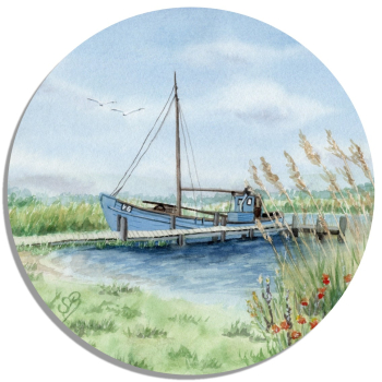 Coasters glass coasters 9,5 x  9,5 cm Nymindegab fishing boat harbor - DK88