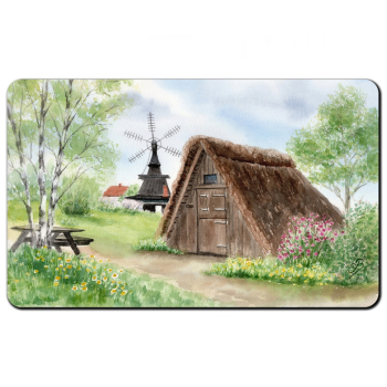 Frühstücksbrettchen Brettchen Aquarell Maritim Kunst Druck Kunstdruck Nordsee Dänemark Danmark Nymindegab Mühle  Esehus Fischerhaus