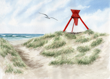 Postcard DIN-A6 Warercolor Maritime Art Print North Sea Blokhus Sea Mark dunes beach denmark