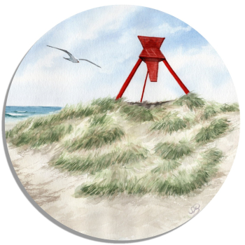 Coasters glass coasters 9,5 x  9,5 cm Warercolor Maritime Art Print North Sea Blokhus Sea Mark dunes beach denmark
