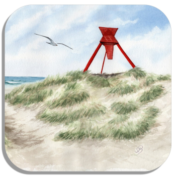 Coasters glass coasters 9,5 x  9,5 cm Warercolor Maritime Art Print North Sea Blokhus Sea Mark dunes beach denmark