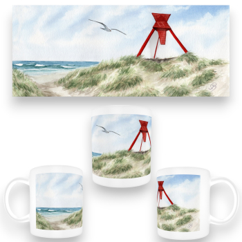 Cup Coffee Cup Mug Warercolor Maritime Art Print North Sea Blokhus Sea Mark dunes beach denmark