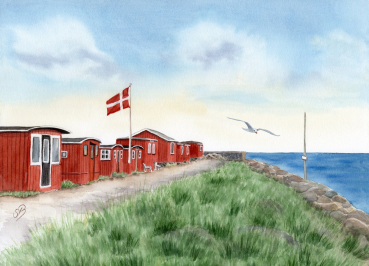 Postcard DIN-A6 Watercolor Maritime Art Print Art Print North Sea Denmark Danmark Skagen Skurbyen - DK94
