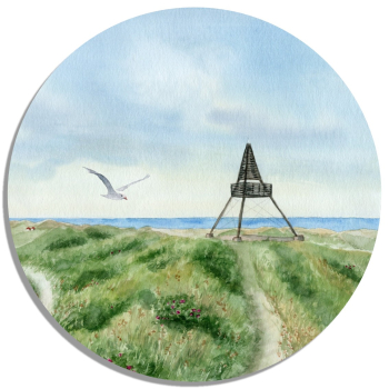 Coasters glass coasters 9,5 x  9,5 cm Watercolor Maritime Art Print Art Print North Sea Denmark Danmark Skagen Bake - DK95