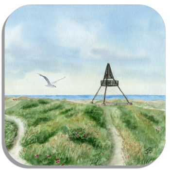 Coasters glass coasters 9,5 x  9,5 cm Watercolor Maritime Art Print Art Print North Sea Denmark Danmark Skagen Bake - DK95