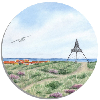 Coasters glass coasters 9,5 x  9,5 cm Watercolor Maritime Art Print Art Print North Sea Denmark Danmark Skagen Bake - DK95