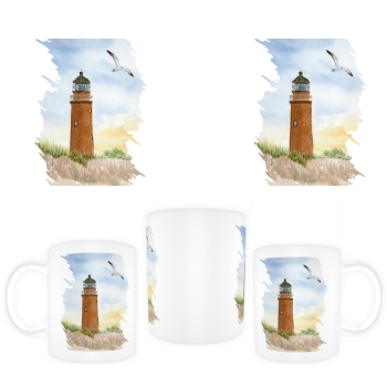 Cup Coffee Cup Mug  Watercolor Maritime Art Print Baltic Sea lighthouse Darßer Ort Darß Zingst Beach Ocean Dunes