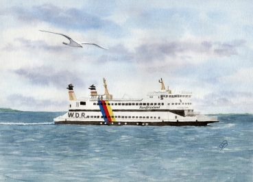 Folienmagnet Aquarell Kunst Druck Kunstdruck Dänemark Strandkorb Sonnenuntergang  Nordsee Dagebüll Fähre - DB3