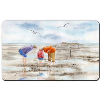 Frühstücksbrettchen Brettchen Aquarell Kunst Druck Kunstdruck Strandkorb Sonnenuntergang Dänemark Nordsee Dagebüll Wattkinder