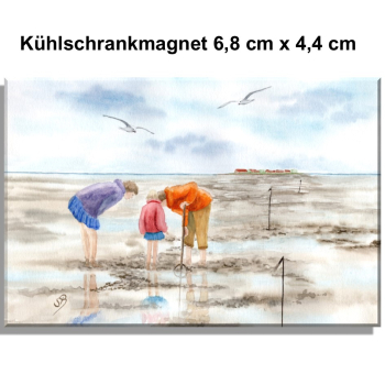Kühlschrankmagnet  Aquarell Kunst Druck Kunstdruck Strandkorb Sonnenuntergang Dänemark Nordsee Dagebüll Wattkinder