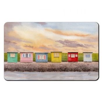 Frühstücksbrettchen Brettchen Aquarell Kunst Druck Kunstdruck Strandkorb Sonnenuntergang Dänemark Nordsee Dagebüll bunte Badebuden im Sonnenuntergang - DB1