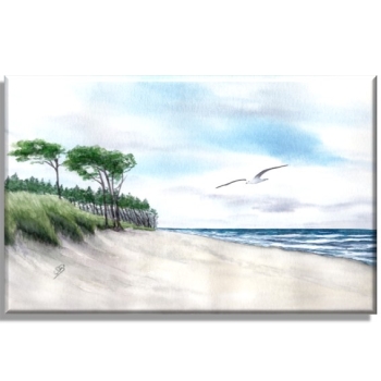 Stretcher frame canvas 30 x 20 cm linen  Watercolor Maritime Art Print Baltic Sea Darßer Ort Zingst beach sea - Darss 5