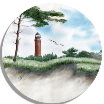 Coasters glass coasters 9,5 x  9,5 cm Watercolor Maritime Art Print Baltic Sea lighthouse Darßer Ort Darß Zingst Beach Ocean Dunes