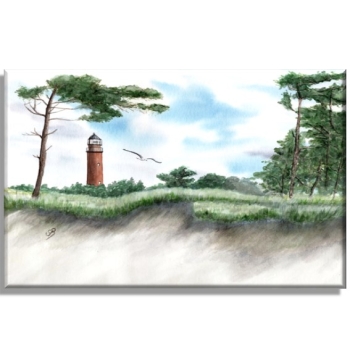 Stretcher frame canvas 30 x 20 cm linen  Watercolor Maritime Art Print Baltic Sea lighthouse Darßer Ort Darß Zingst Beach Ocean Dunes