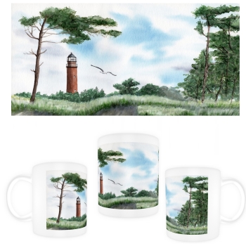 Cup Coffee Cup Mug  Watercolor Maritime Art Print Baltic Sea lighthouse Darßer Ort Darß Zingst Beach Ocean Dunes