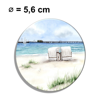 Kühlschrankmagnet m. Flaschenöffner Aquarell Maritim Kunst Druck Kunstdruck Ostsee Prerow  Seebrücke  Strandkorb