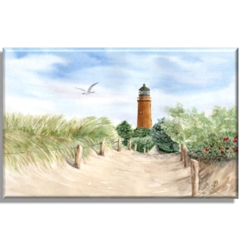 Leinwand 30 x 20 cm Keilrahmen Canvas-Leinen Folienmagnet Aquarell Maritim Kunst Druck Kunstdruck Ostsee Leuchtturm Darßer Ort Darß Zingst Strand Meer