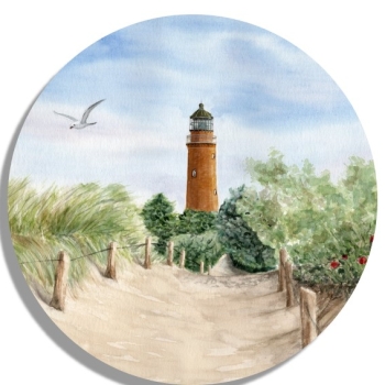 Untersetzer Glasuntersetzer rund 9,5 cm Folienmagnet Aquarell Maritim Kunst Druck Kunstdruck Ostsee Leuchtturm Darßer Ort Darß Zingst Strand Meer