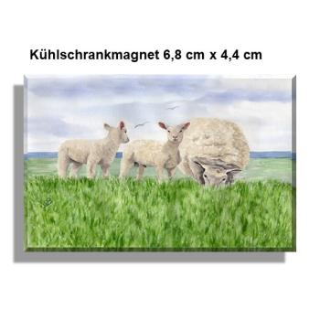Kühlschrankmagnet  Aquarell Maritim Kunst Druck Kunstdruck Nordsee Ostsee Schafe Schaf Deich Ostfriesland Deichschafe
