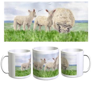 Tasse Becher Kaffeebecher Aquarell Maritim Kunst Druck Kunstdruck Nordsee Ostsee Schafe Schaf Deich Ostfriesland Deichschafe