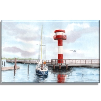 Leinwand 30 x 20 cm Keilrahmen Canvas-Leinen Aquarell Maritim Kunst Druck Kunstdruck Ostsee - Leuchtturm Eckernförde - EKF1 Schleimünde Schlei Kappeln