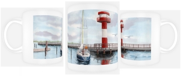 Tasse Becher Kaffeebecher Aquarell Maritim Kunst Druck Kunstdruck Ostsee - Leuchtturm Eckernförde - EKF1 Schleimünde Schlei Kappeln
