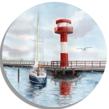 Untersetzer Glasuntersetzer rund 9,5 cm   Aquarell Maritim Kunst Druck Kunstdruck Ostsee - Leuchtturm Eckernförde - EKF1 Schleimünde Schlei Kappeln