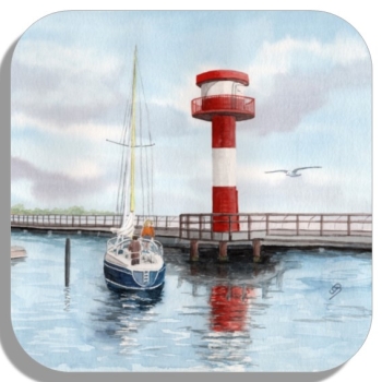 Untersetzer Glasuntersetzer 9,5 x 9,5 cm  Aquarell Maritim Kunst Druck Kunstdruck Ostsee - Leuchtturm Eckernförde - EKF1 Schleimünde Schlei Kappeln