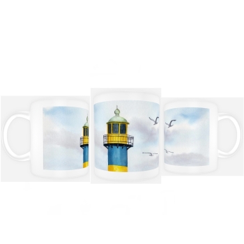 Tasse Becher Kaffeebecher Aquarell Maritim Kunst Druck Kunstdruck Ostsee - Alter Leuchtturm Eckernförde - EKF2 Schleimünde Schlei Kappeln