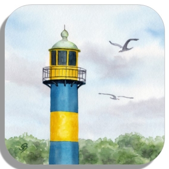 Untersetzer Glasuntersetzer 9,5 x 9,5 cm  Aquarell Maritim Kunst Druck Kunstdruck Ostsee - Alter Leuchtturm Eckernförde - EKF2 Schleimünde Schlei Kappeln