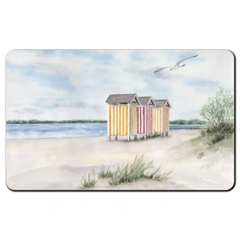 Frühstücksbrettchen Brettchen Aquarell Maritim Kunst Druck Kunstdruck Ostsee - Eckernförde Strand Umkleidekabinen - EKF3 Schleimünde Schlei Kappeln