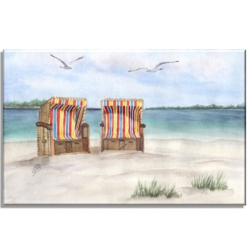 Leinwand 30 x 20 cm Keilrahmen Canvas-Leinen Eckernförde Strand bunte Strandkörbe - EKF4
