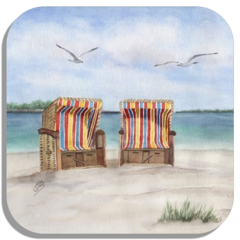 Untersetzer Glasuntersetzer 9,5 x 9,5 cm  Eckernförde Strand bunte Strandkörbe - EKF4