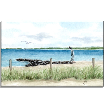 Leinwand 30 x 20 cm Keilrahmen Canvas-Leinen Aquarell Maritim Kunst Druck Kunstdruck Ostsee - Eckernförde Strand Meerjungfrau