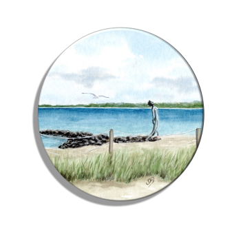 Kühlschrankmagnet m. Flaschenöffner Aquarell Maritim Kunst Druck Kunstdruck Ostsee - Eckernförde StrandMeerjungfrau