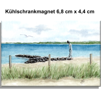 Kühlschrankmagnet  Aquarell Maritim Kunst Druck Kunstdruck Ostsee - Eckernförde Strand Meerjungfrau