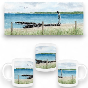 Tasse Becher Kaffeebecher Aquarell Maritim Kunst Druck Kunstdruck Ostsee - Eckernförde Strand Meerjungfrau