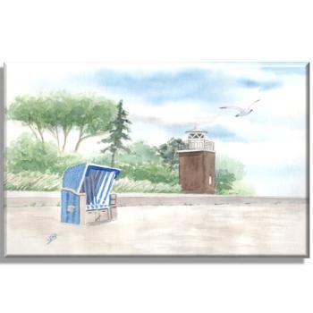 Leinwand 30 x 20 cm Keilrahmen Canvas-Leinen Aquarell Maritim Kunst Druck Kunstdruck Nordsee Föhr Leuchtturm Strandkorb Strand Meer