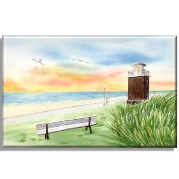 Leinwand 30 x 20 cm Keilrahmen Canvas-Leinen Aquarell Maritim Kunst Druck Kunstdruck Nordsee Föhr Leuchtturm Strandkorb Strand Meer
