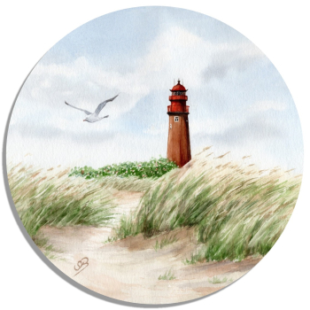 Untersetzer Glasuntersetzer rund 9,5 cm Aquarell Maritim Kunst Druck Kunstdruck Nordsee Insel Borkum Neuer Leuchtturm Strand Meer Dünen  Aquarell Maritim Kunst Druck Kunstdruck Ostsee Heiligenhafen Insel Fehmarn - Leuchtturm Flügger - FEH1